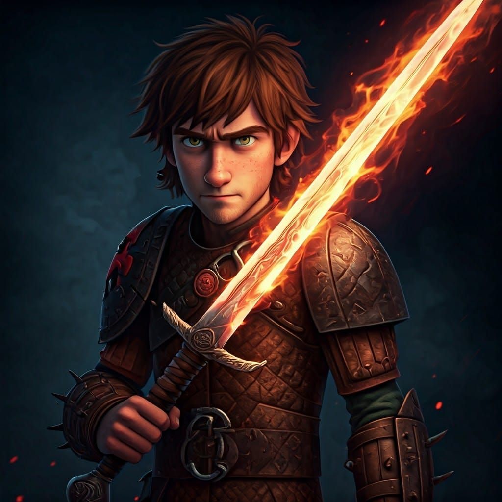 Hiccup Haddock with Fire Blade: Fantasy Concept Art