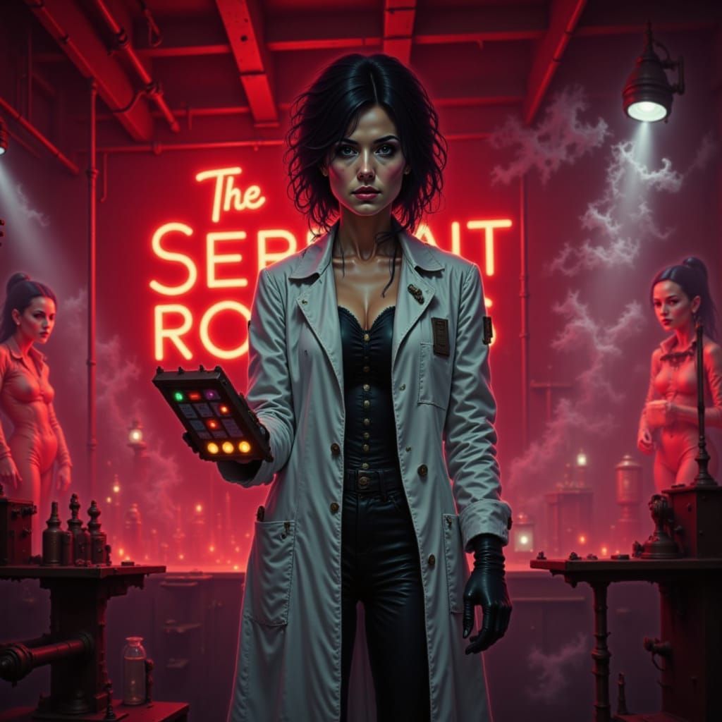 Confident Female Scientist in Cyberpunk Nightclub