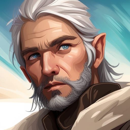 Half-Elf Portrait in the Sky, Detailed Digital Art