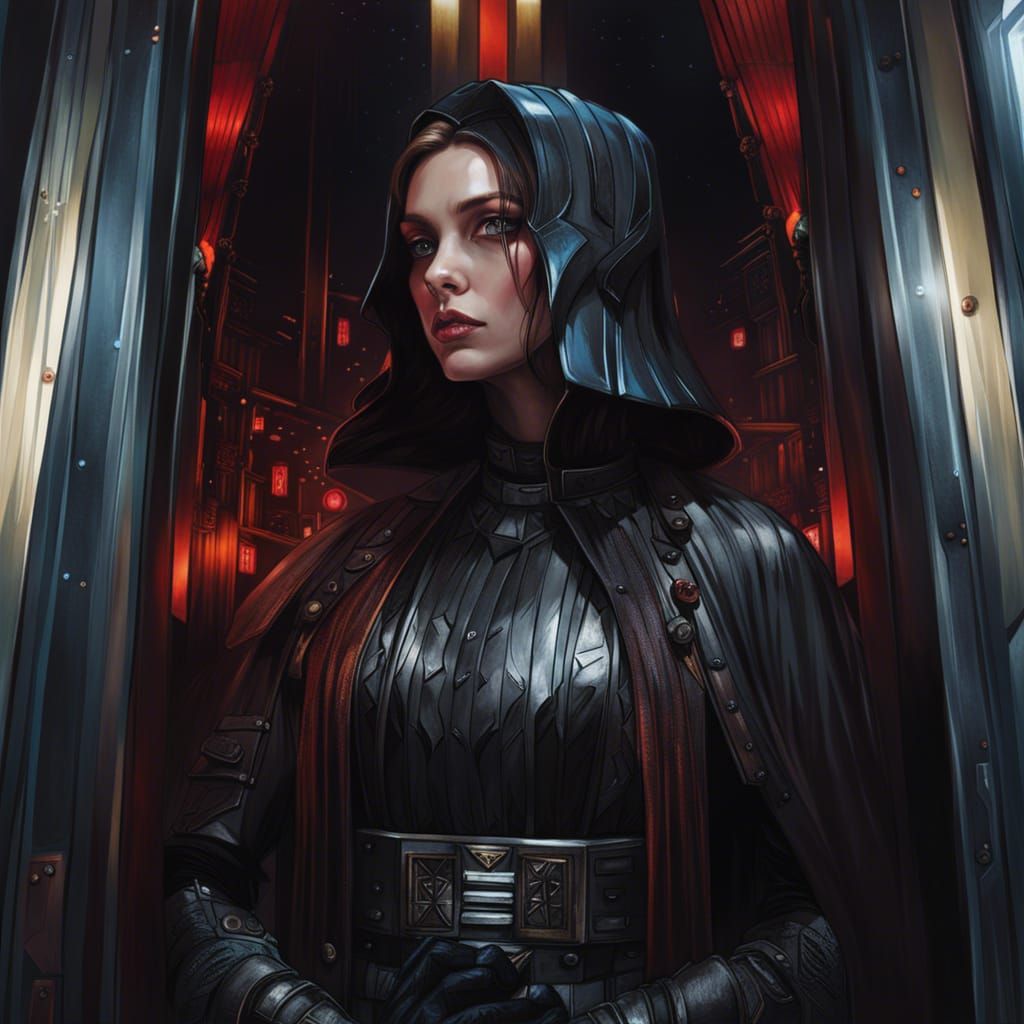 Female Darth Vader Portrait in Fun Elevator