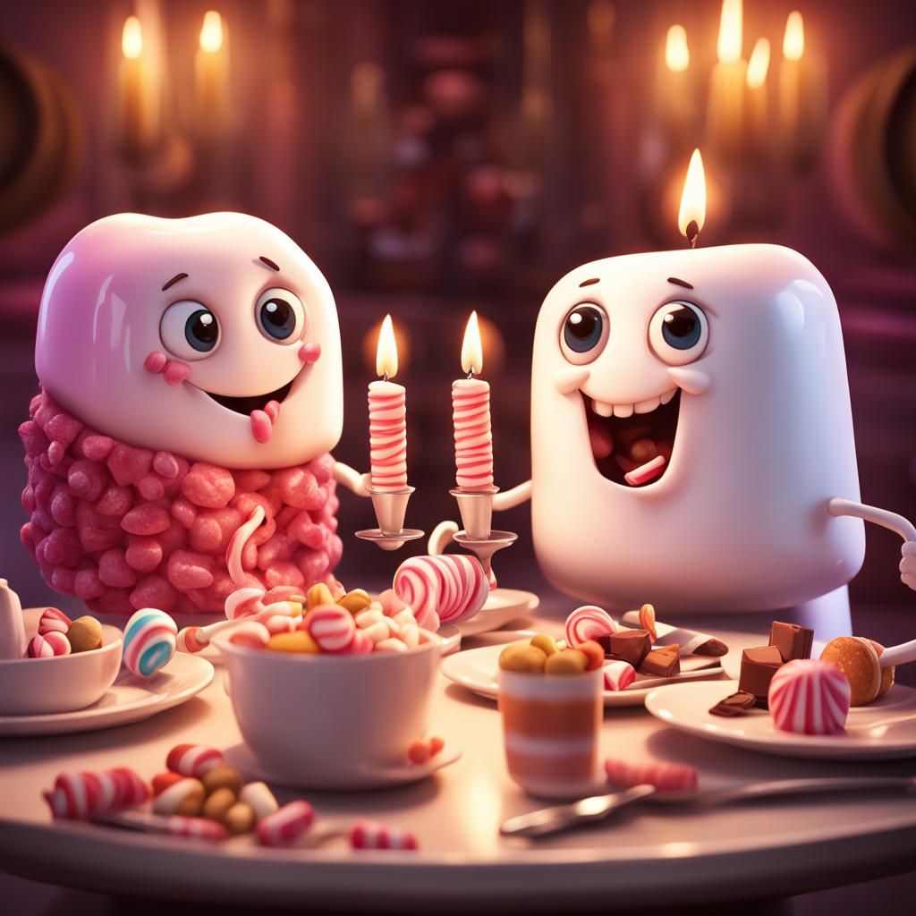 Marshmallow Characters' Whimsical Candy Dinner