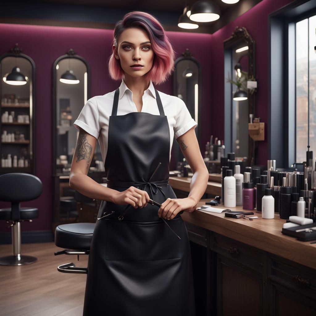 Modern Hairdresser in Salon: Detailed Matte Painting