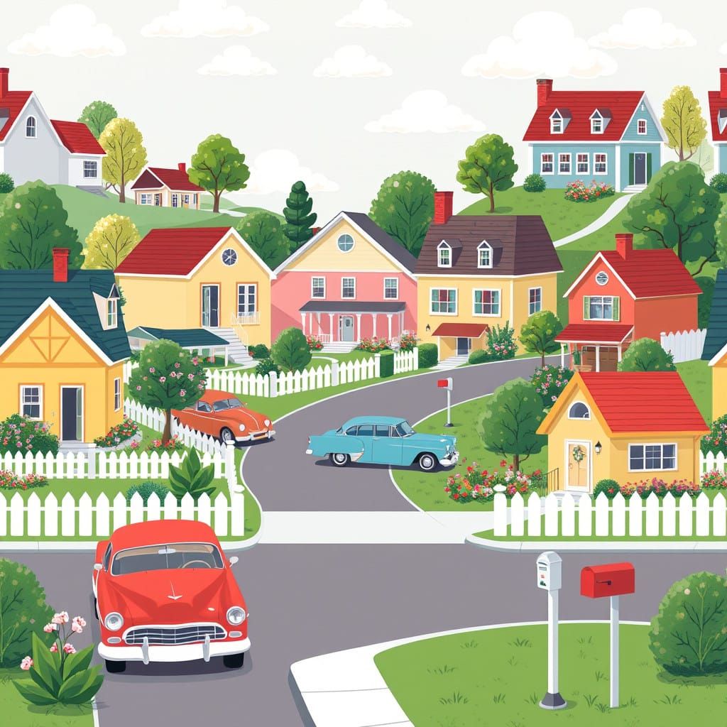 Colorful Suburban Neighborhood Wallpaper