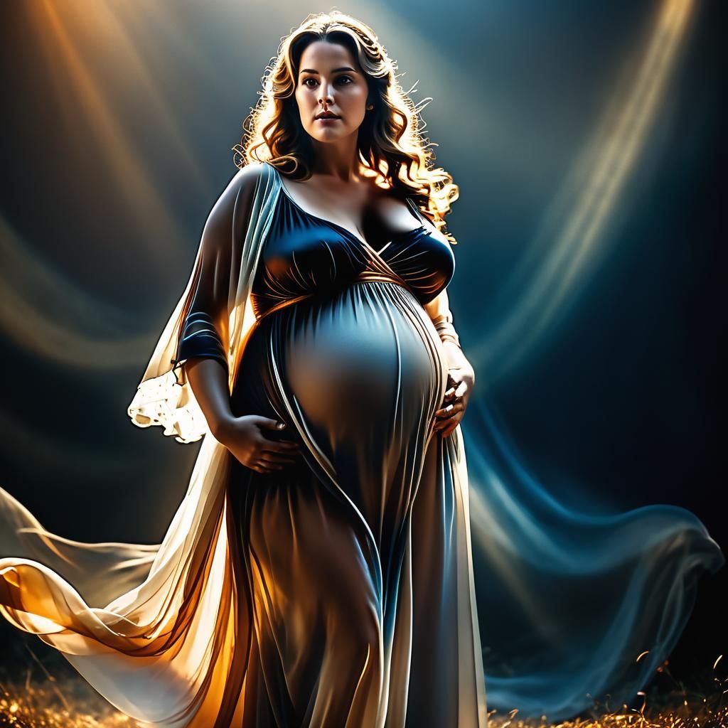 Cinematic Film Still of a Pregnant Woman