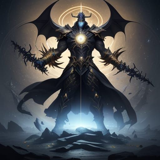 Imposing Armored Being with Runes and Golden Obsidian