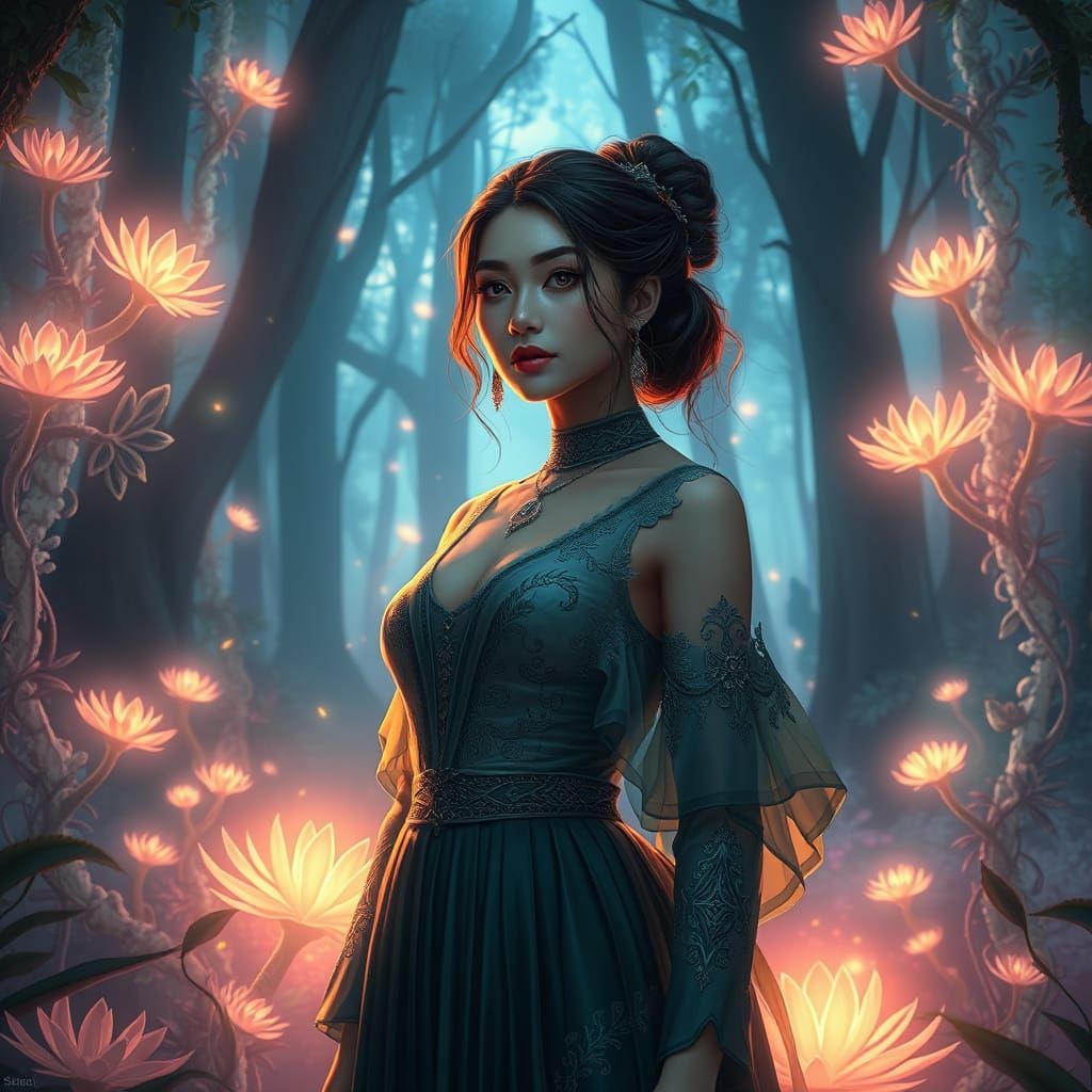 Mystical Forest Woman in Ethereal Glow