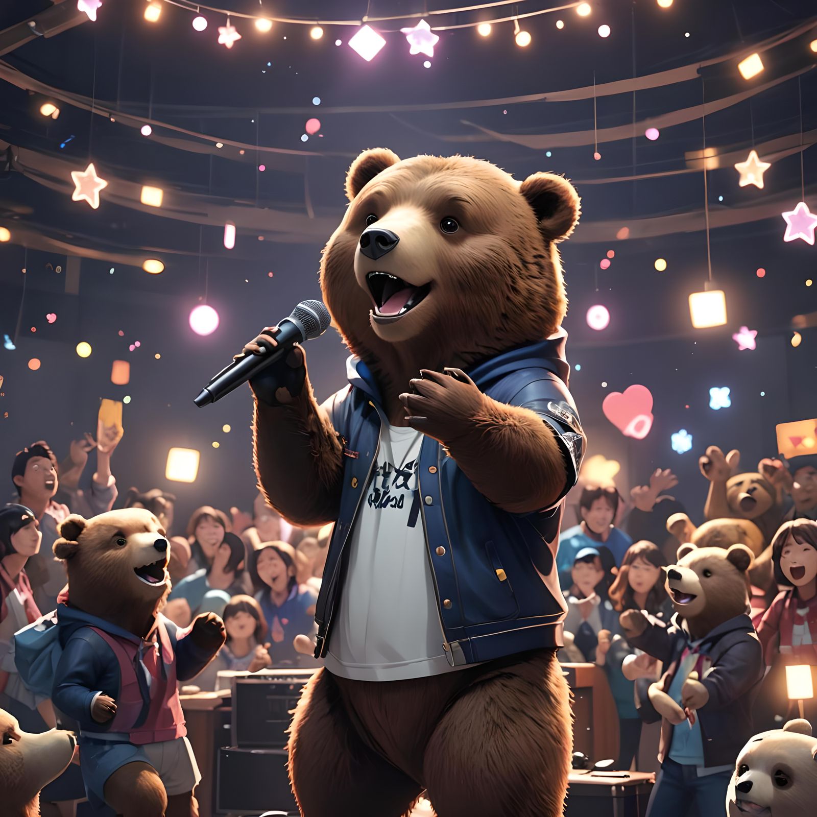 Bear Singing Karaoke in 3D Anime Art