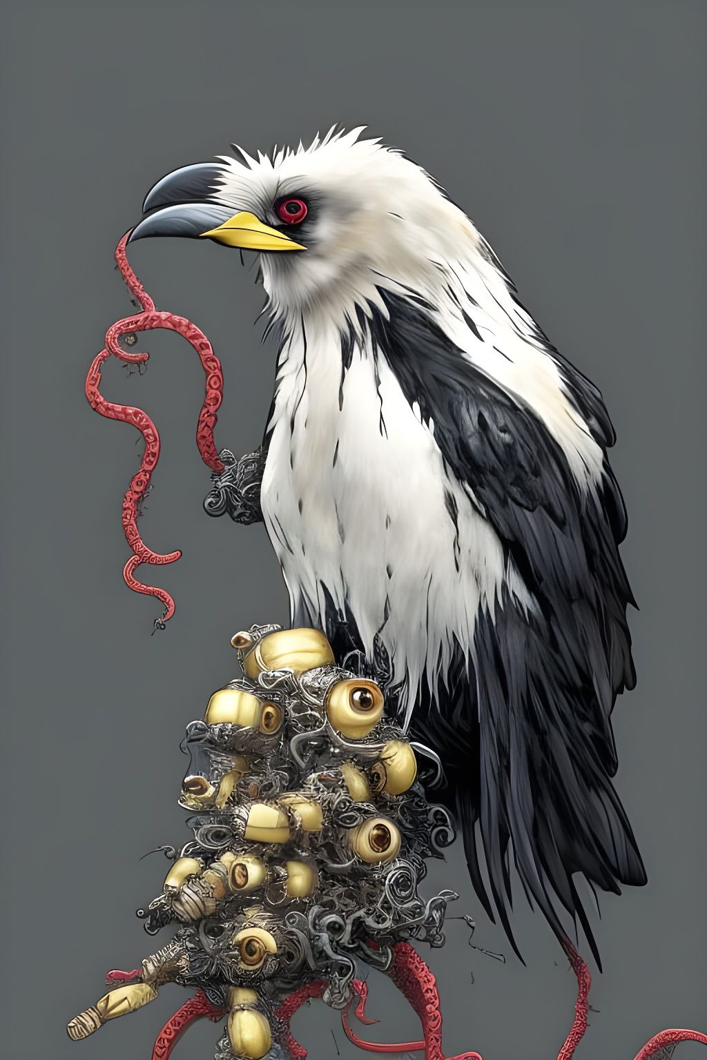 Cornfield Raven with Tentacles in Gritty Watercolor