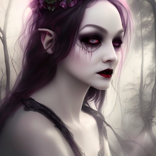 Gothic Vampire Goddess Portrait in Hyperrealistic Style