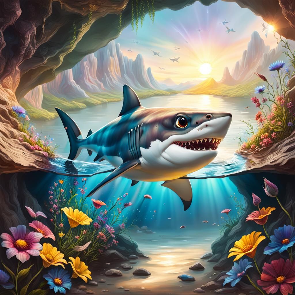 Baby Shark Made of Multicolored Glass