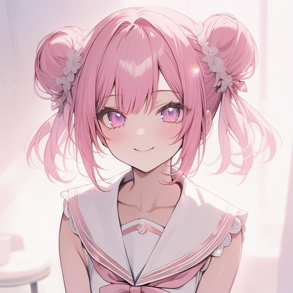 Beautiful Anime Girl with Pink Hair and Sailor Dress