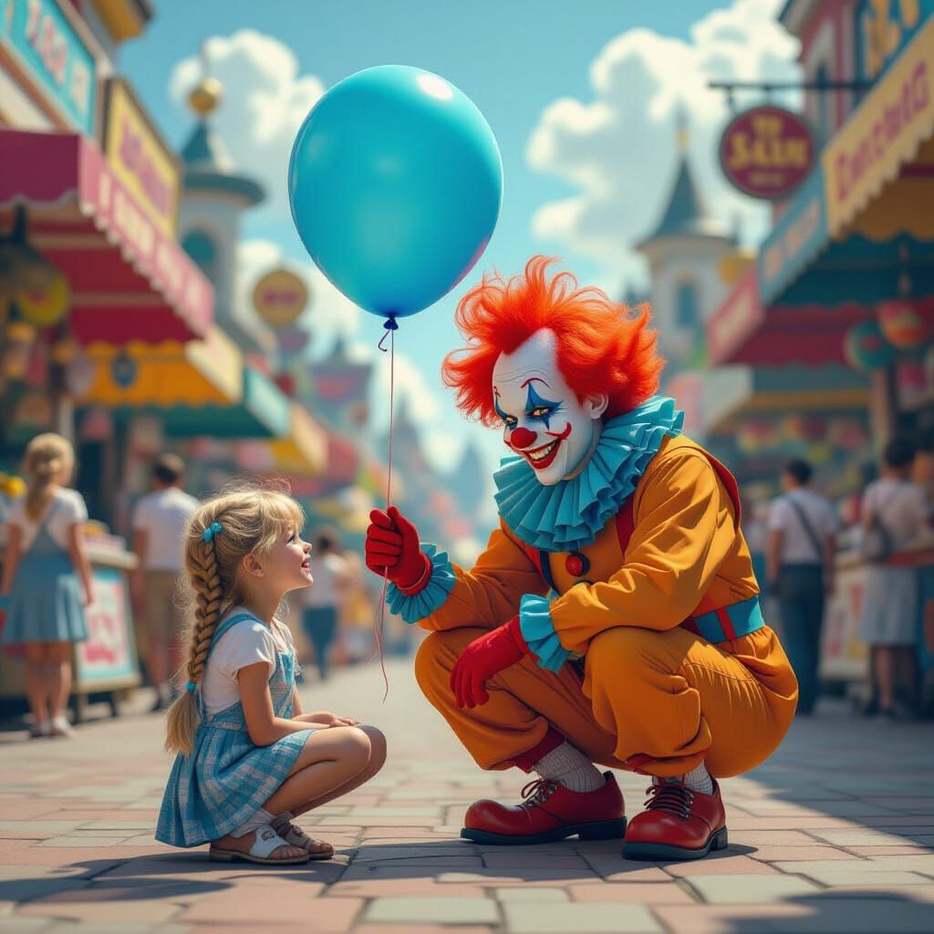 Clown Giving Balloon at Fantasy Fair, 3D Art