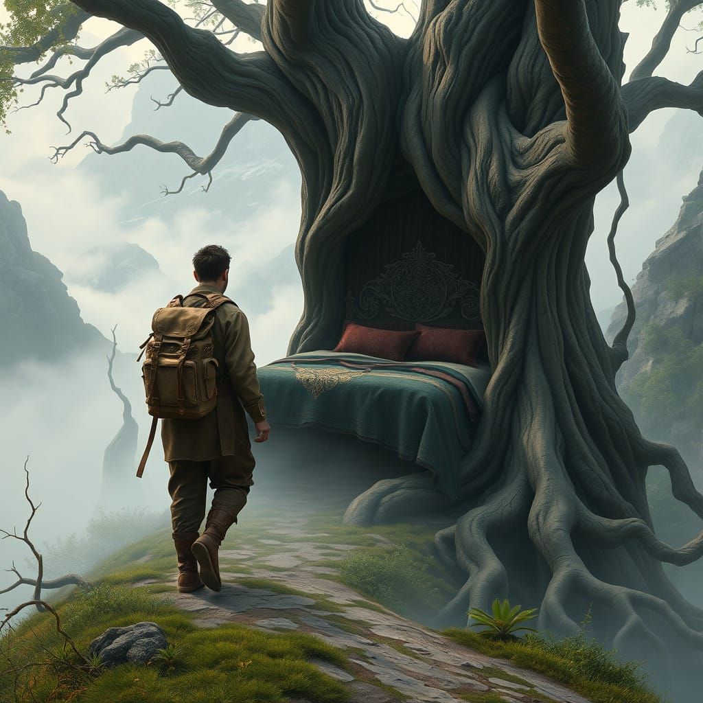 Ethereal Mountain Sanctuary with Velvet Pillow