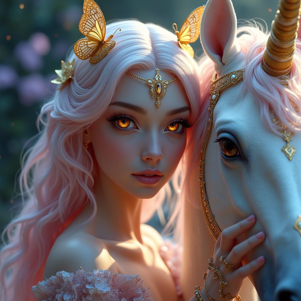 Ethereal Princess and Unicorn in Enchanted Forest