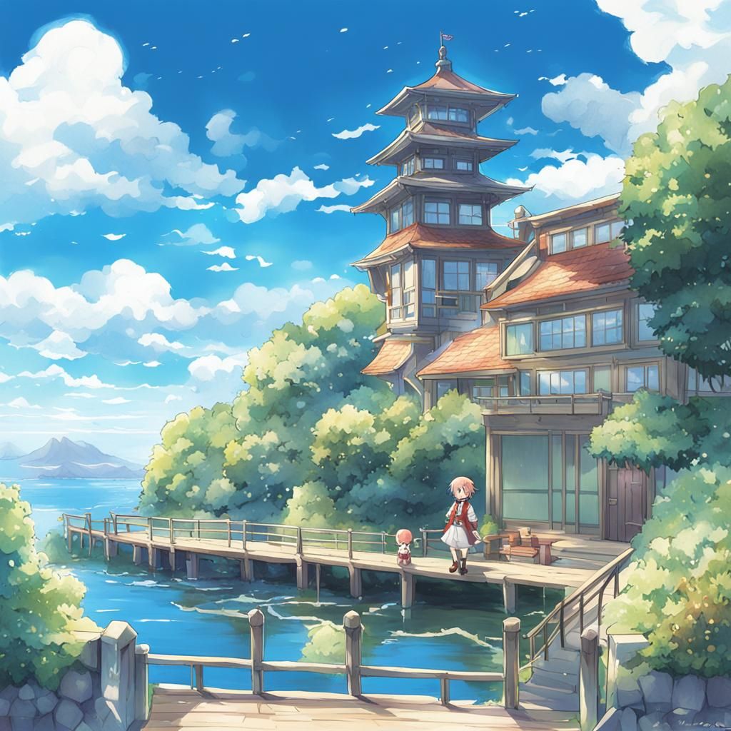 Purah at Lookout Landing in Anime Style