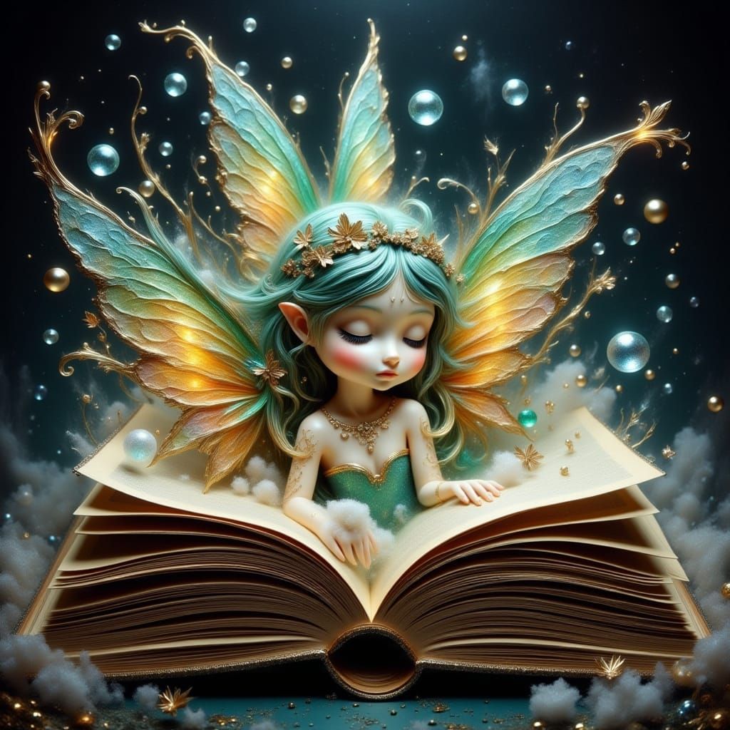 Enchanted Book with Sleeping Elf in Fantasy Style