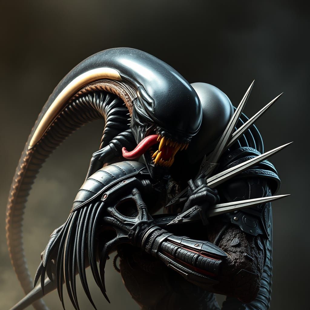 Xenomorph Alien Attacks Hulking Yautja in Dark Sci-Fi Showdo...