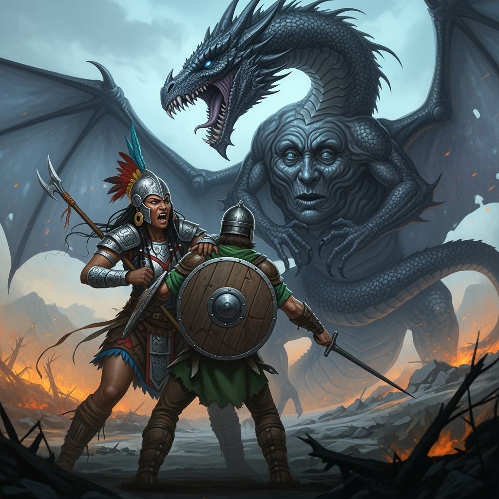 Mexican Warrior Princess Guards Celtic Ally Against Dragon