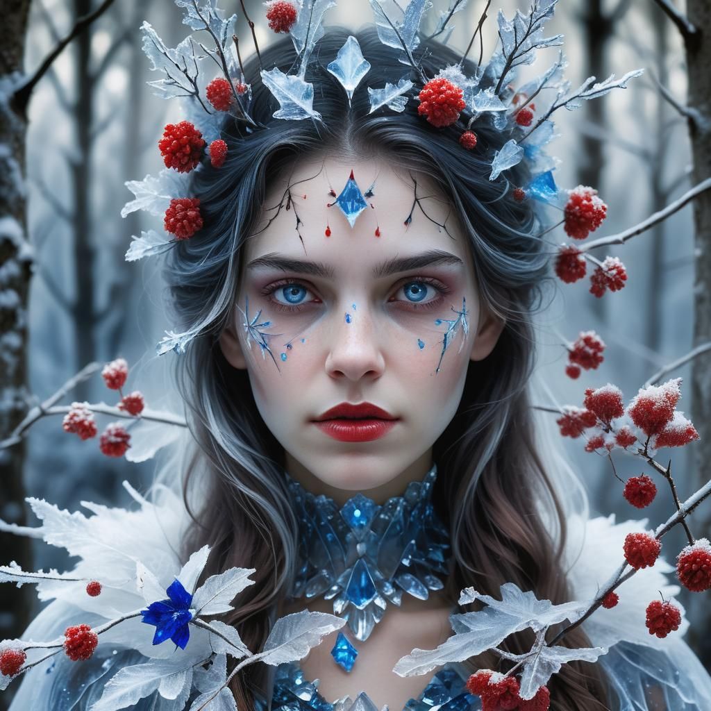 Ice Witch Portrait in Snowy Forest
