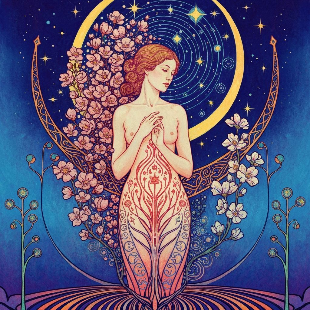 Woman Merging with Flowers & Starlight