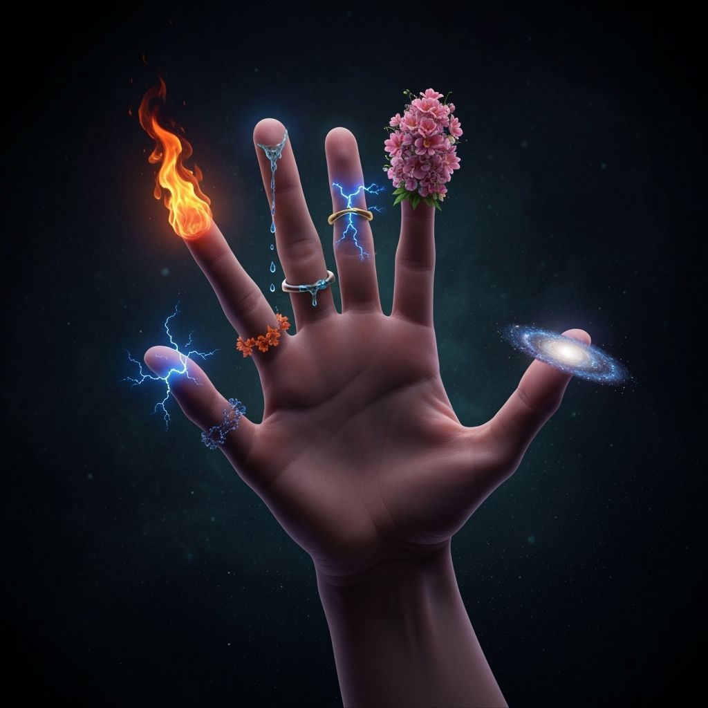 Surreal Hand With Magical Rings in Cosmic Void