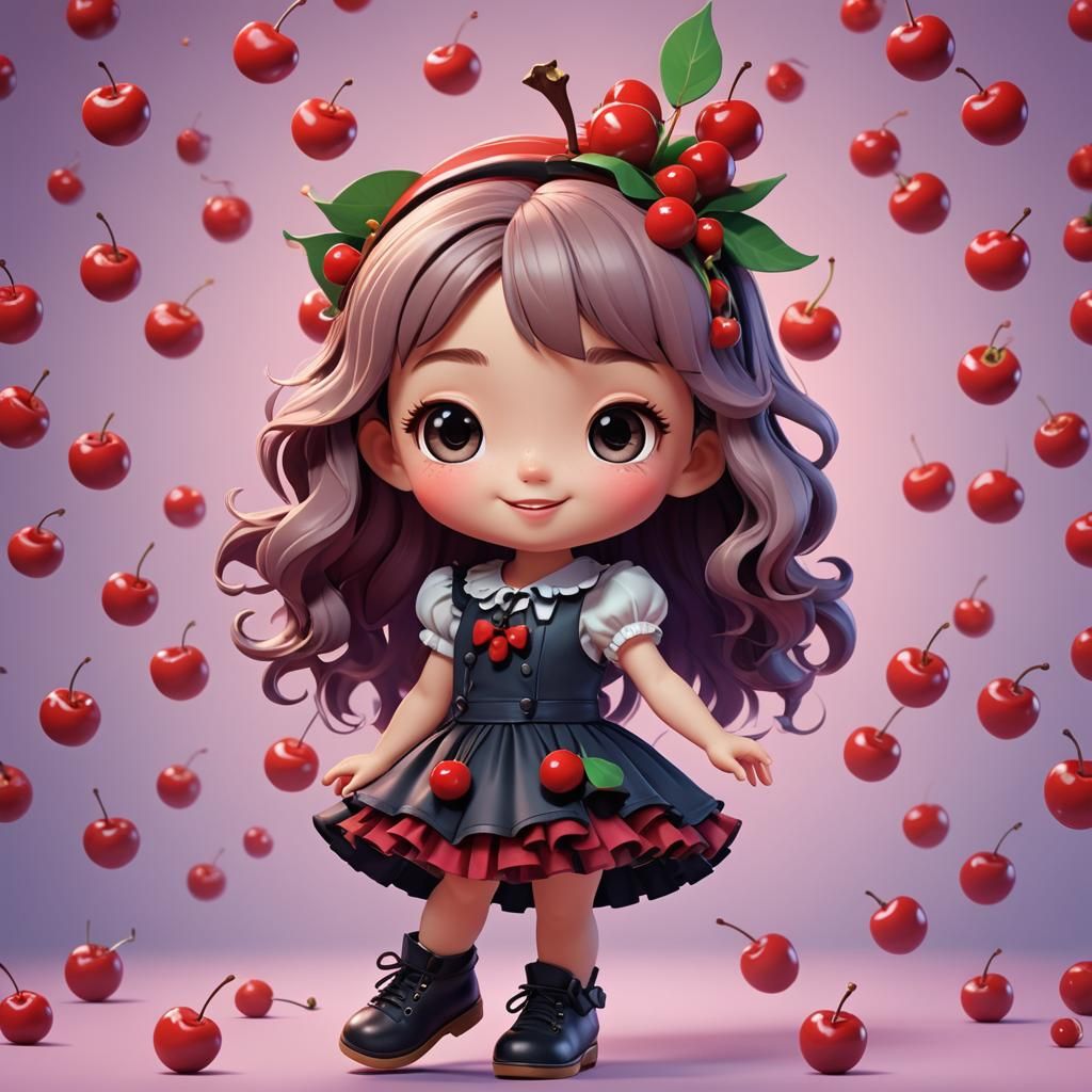 Chibi Cherry Dancer in 3D Digital Art Style