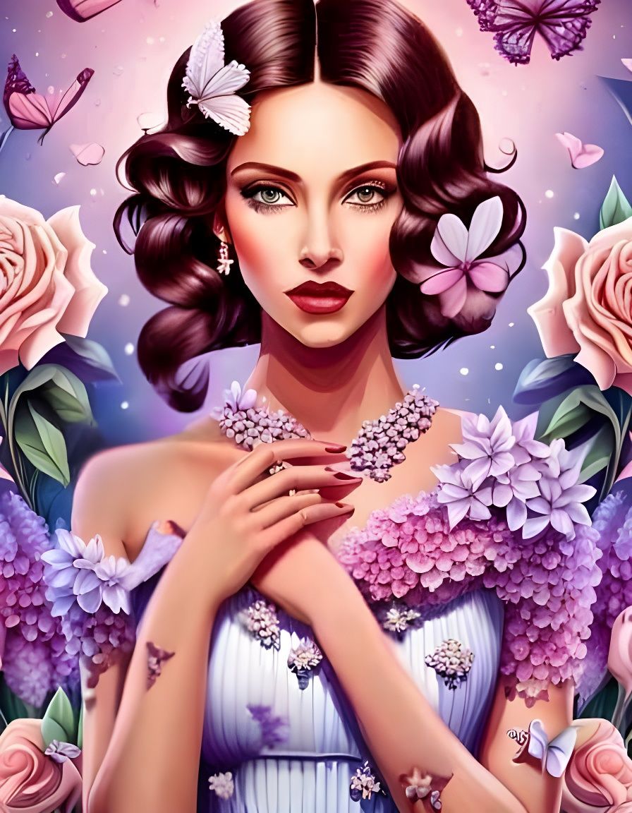 Flower Princess Made of Lilac and Rose Petals