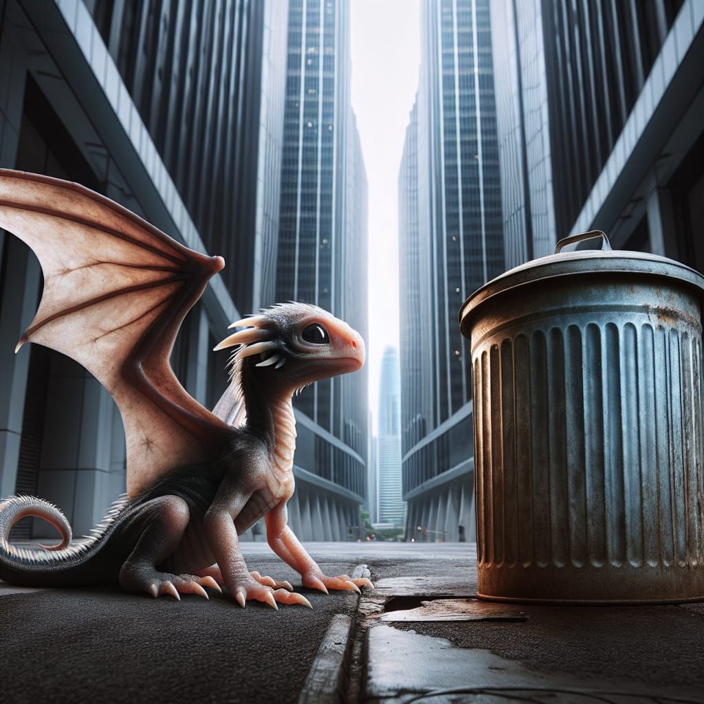 Infant Dragon Lost in Urban Cityscape
