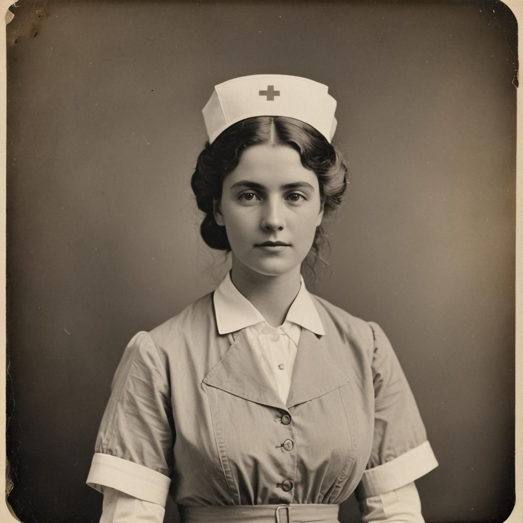Vintage Portrait of a Nurse, 1900s Polaroid Style