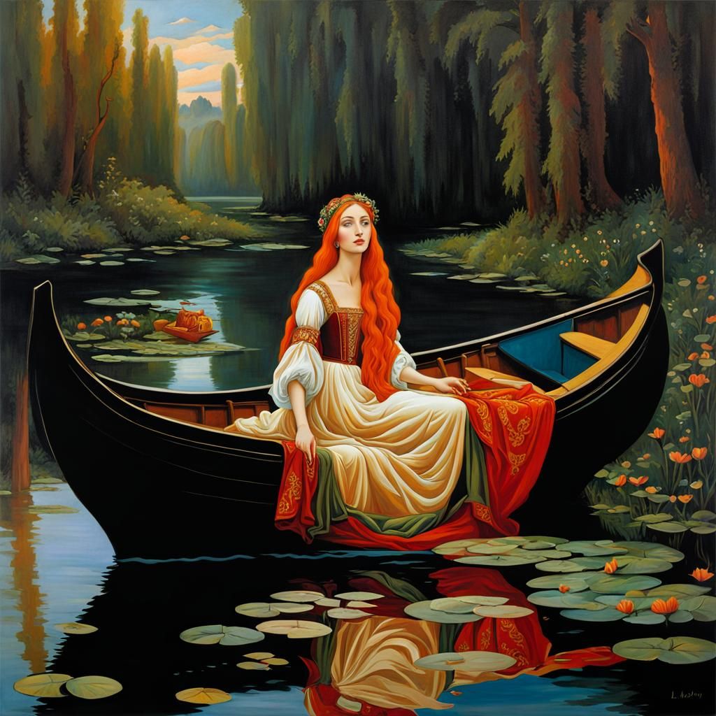 Lady of Shalott in Pre-Raphaelite Style
