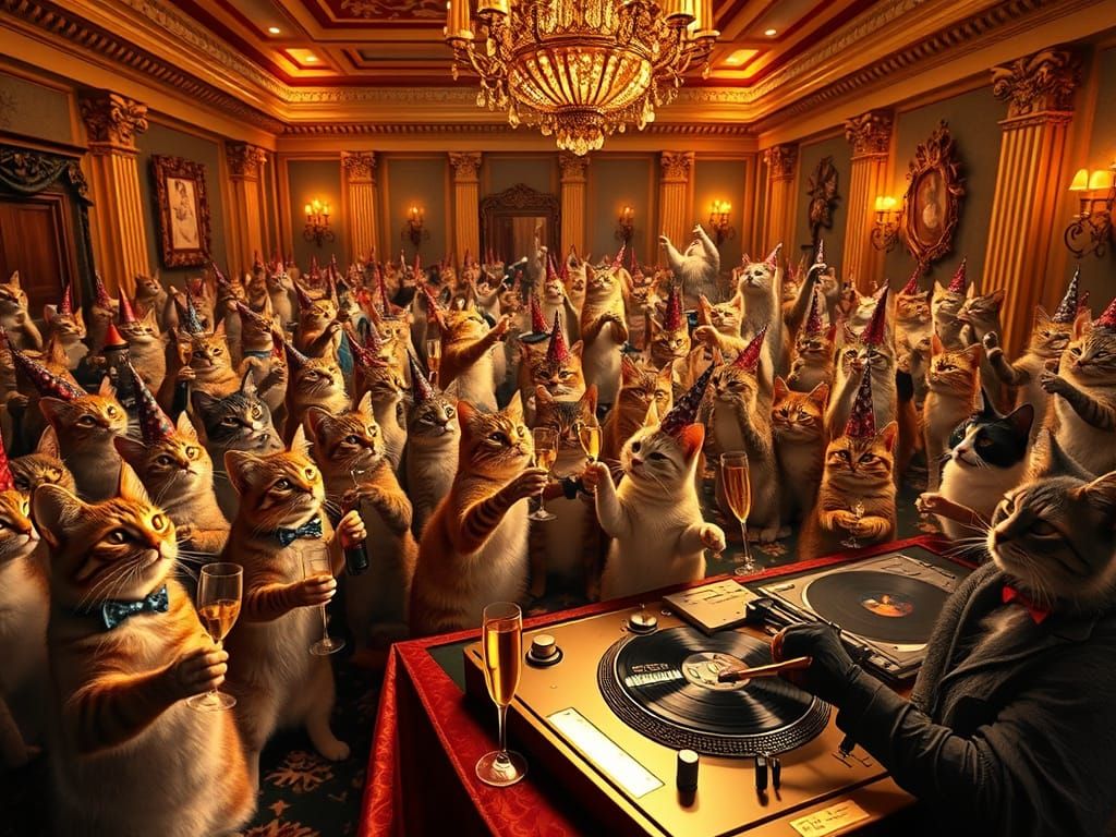 Cats' Wild Mansion Party with DJ and Champagne