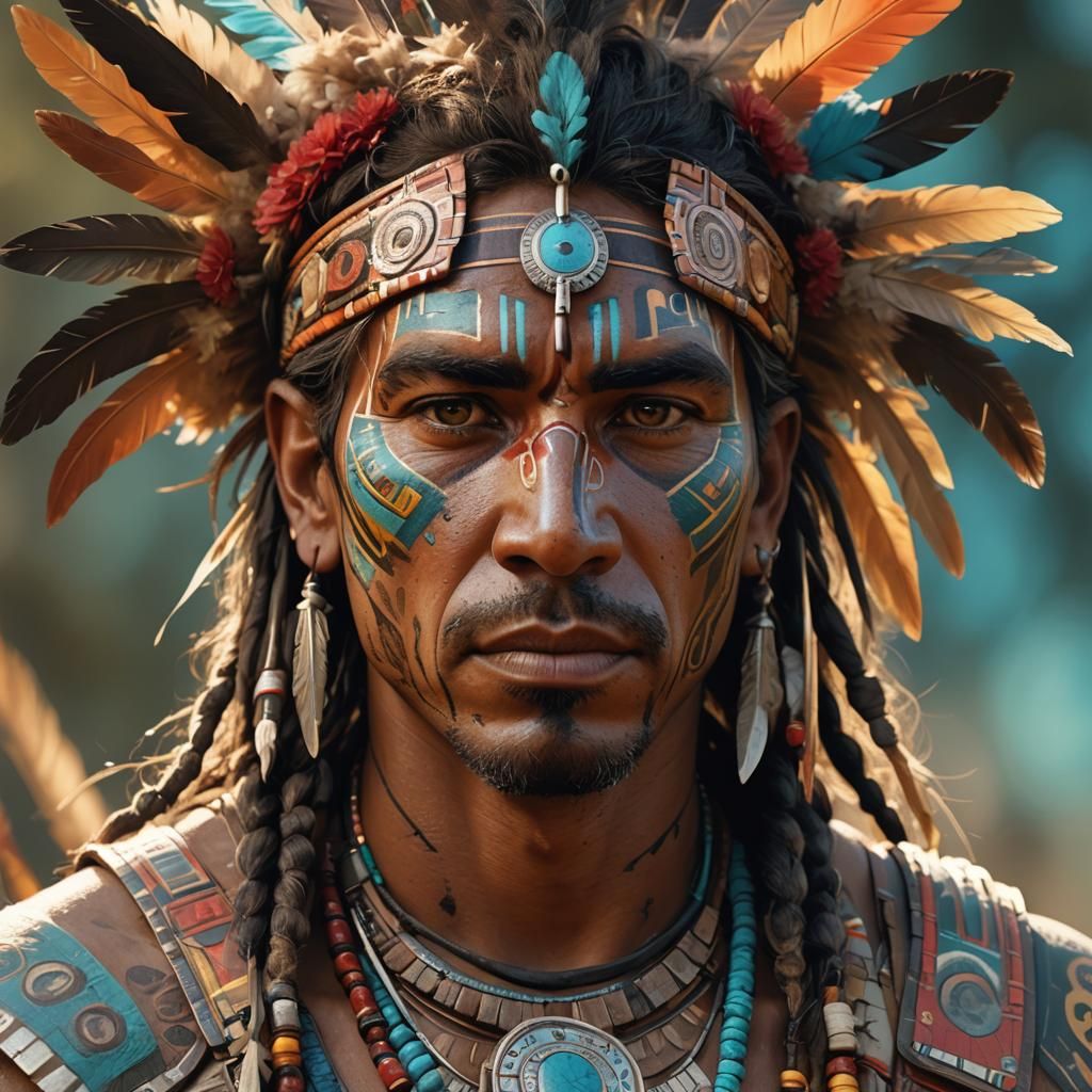 Aboriginal Warrior Portrait in Ethereal Splash Art Style