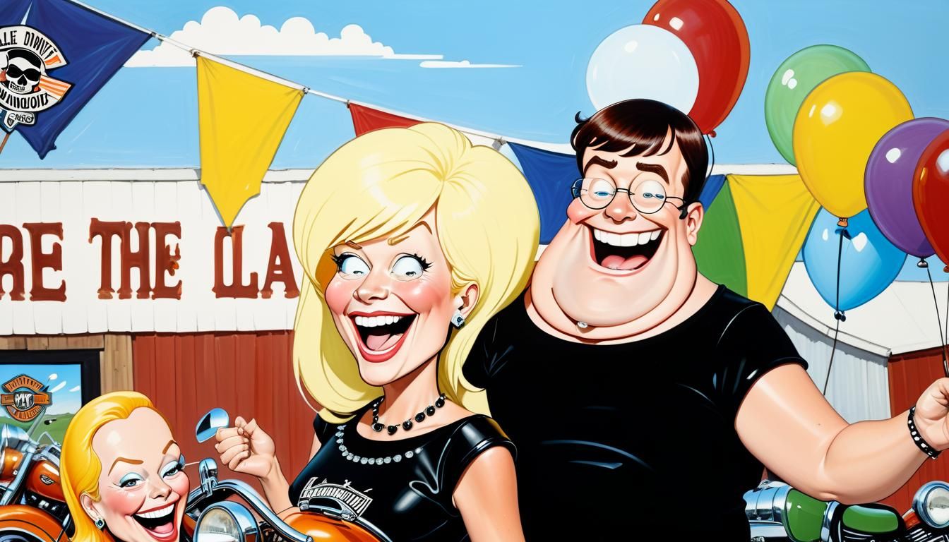 Cartoon Smiths in Biker Gear: Oil Painting Masterpiece