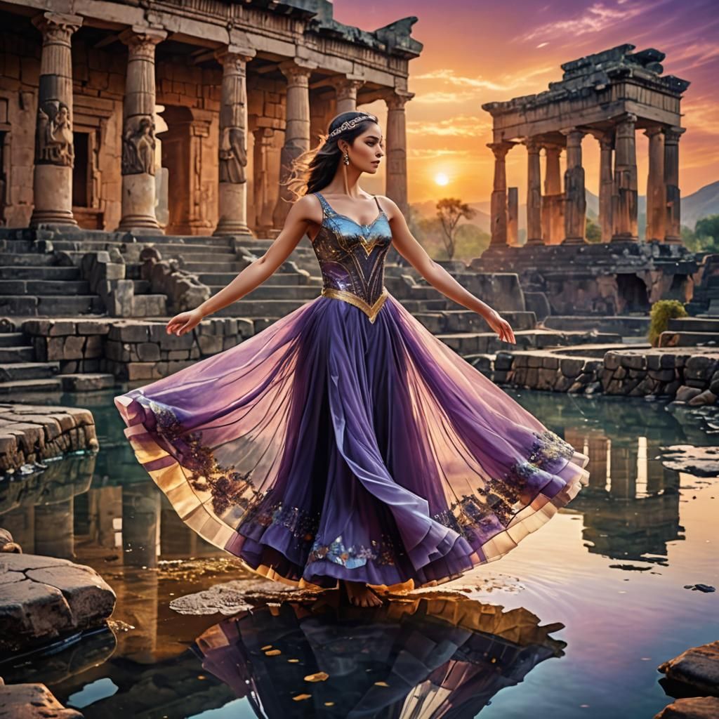 Ballerina Dancing at Sunset in Hyperrealistic Style