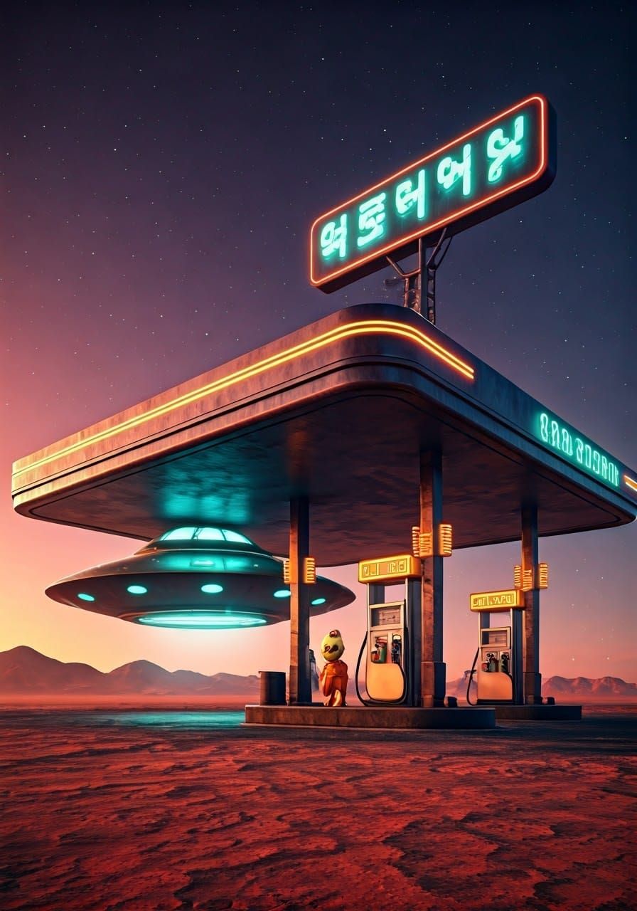 Futuristic Alien Gas Station on Distant Planet