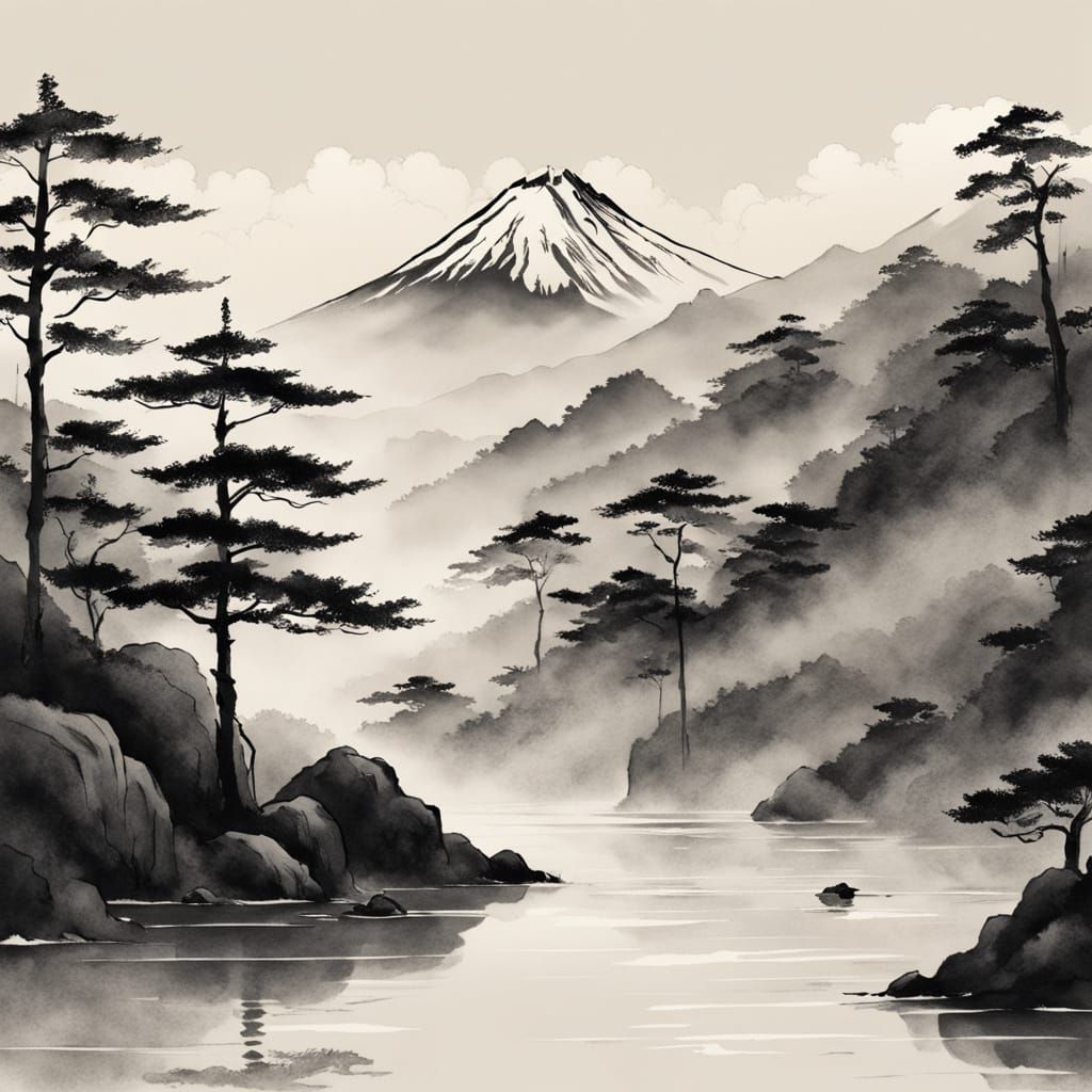 Serene Mountain Monk in Soft Mist