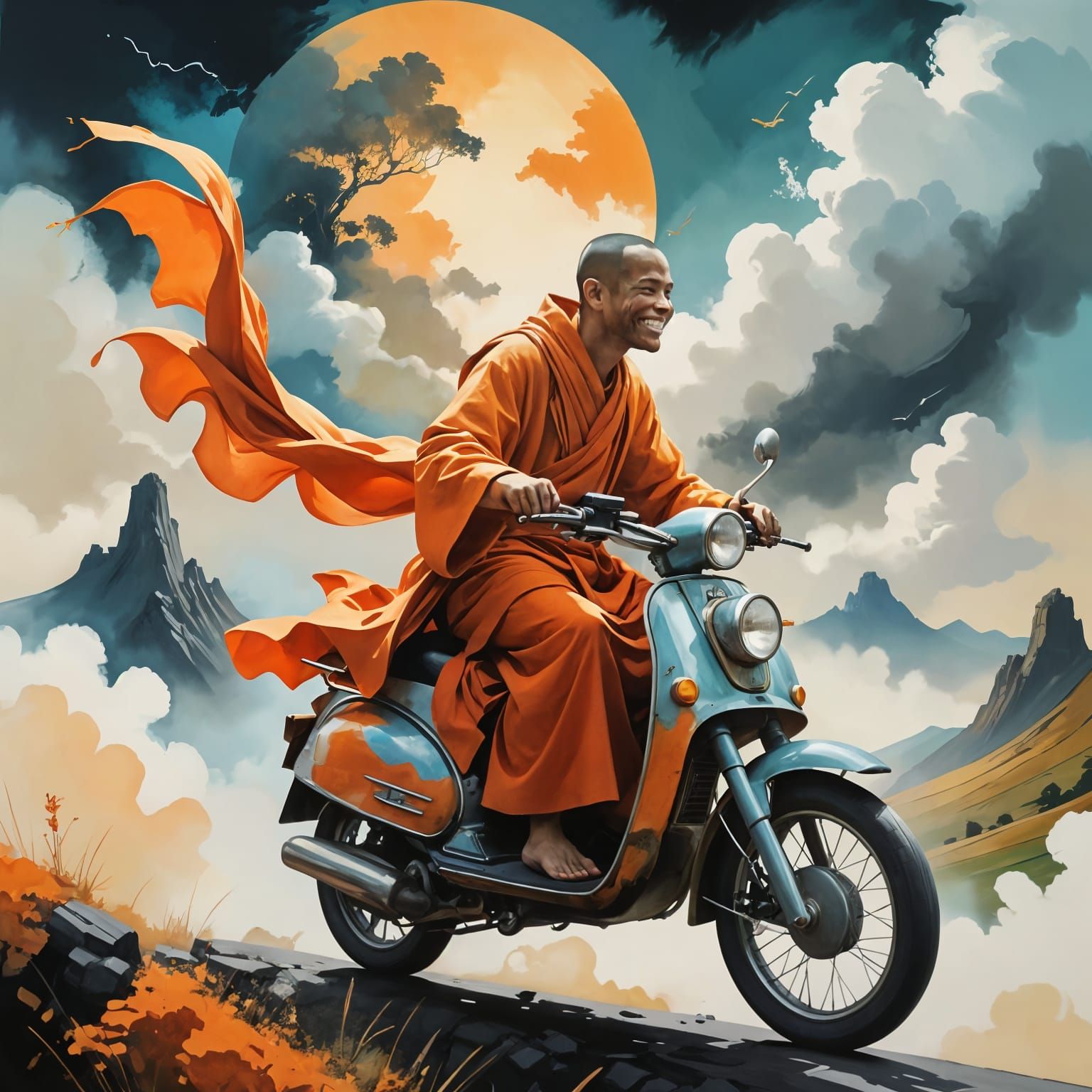 Monk on a moped - I love this image soooo much!💓