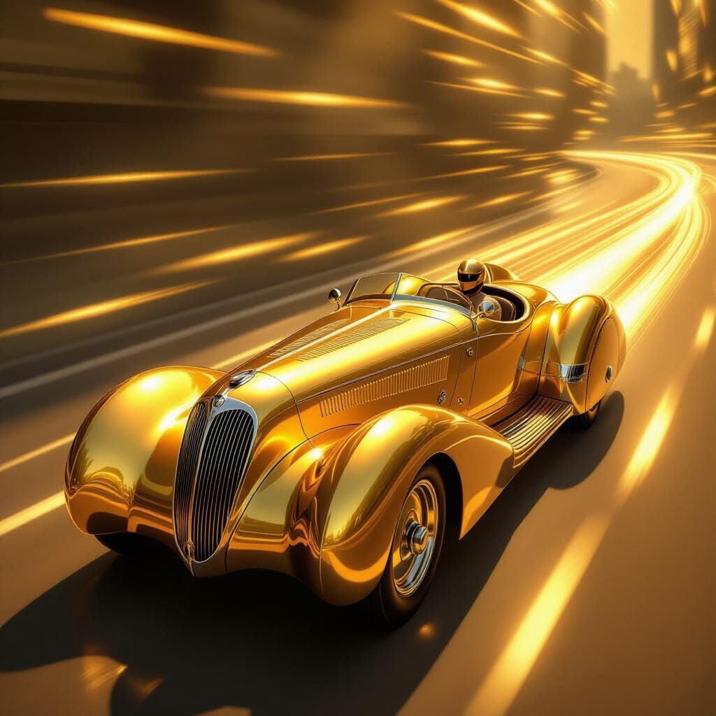 Golden Art Deco Racer in Dramatic Sunlight