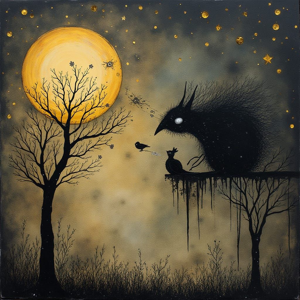 Surreal Dark Starscape in Alcohol Ink Zentangle Style