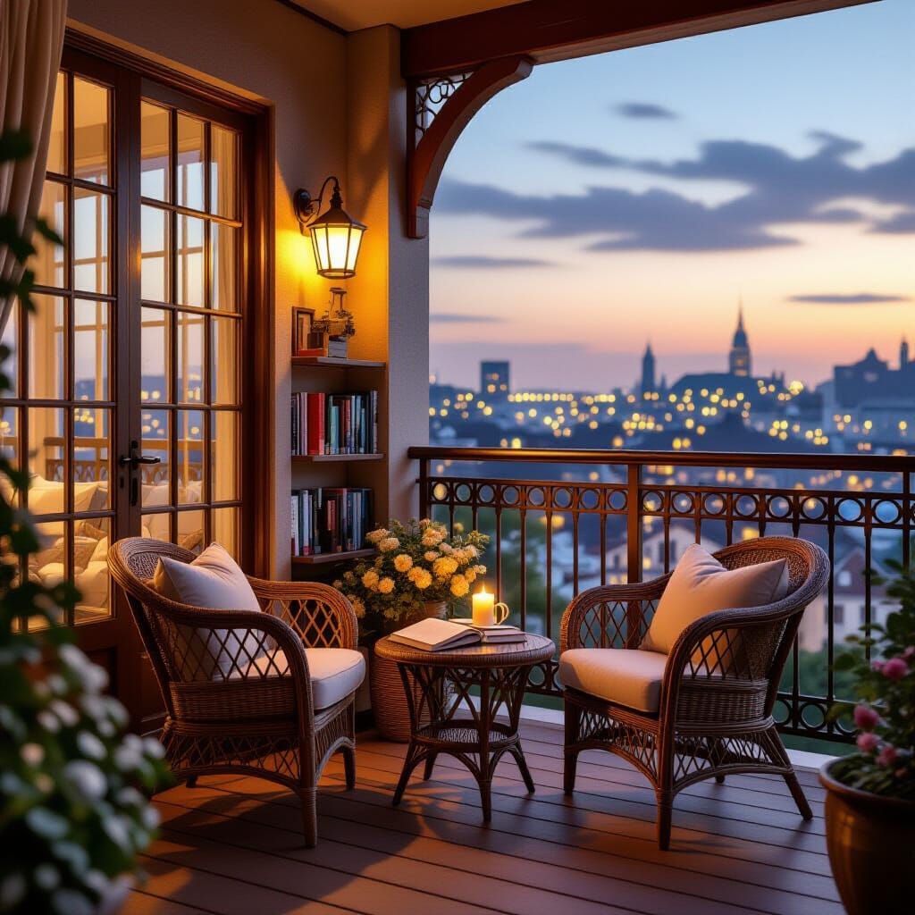 Cozy Balcony Scene in Dreamy Digital Art