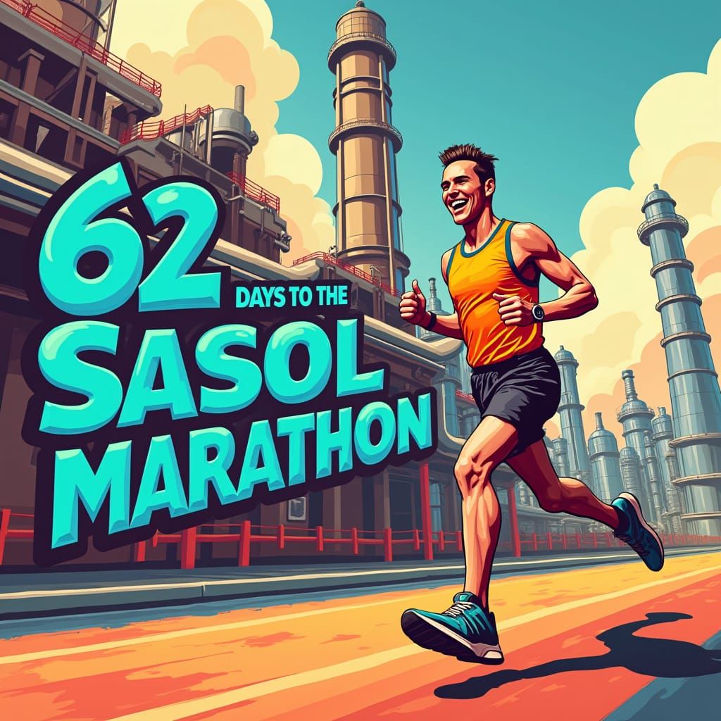 Joyful Runner in Futuristic Chemical Plant Scene