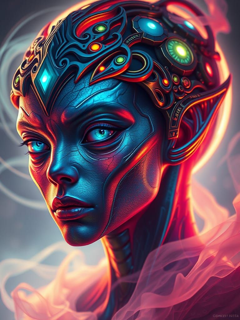Surreal Alien Portrait in Iridescent Hues