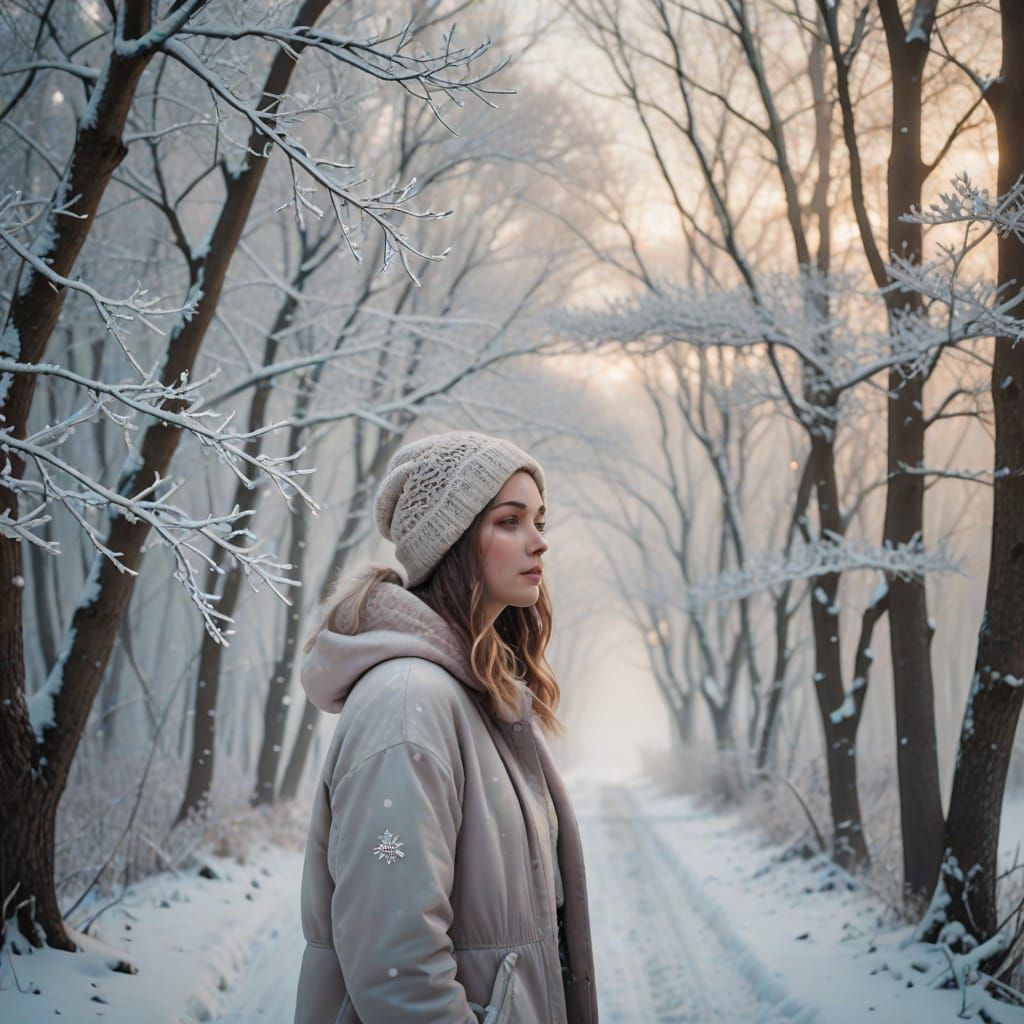 Surreal Winter Scene with Gentle Snowfall