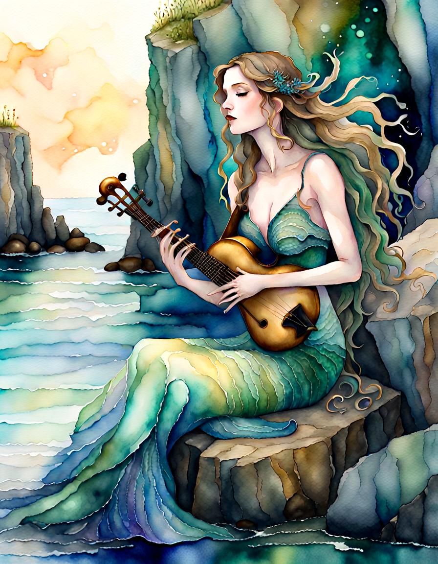 Siren's Song: A Hyperdetailed Watercolor Painting