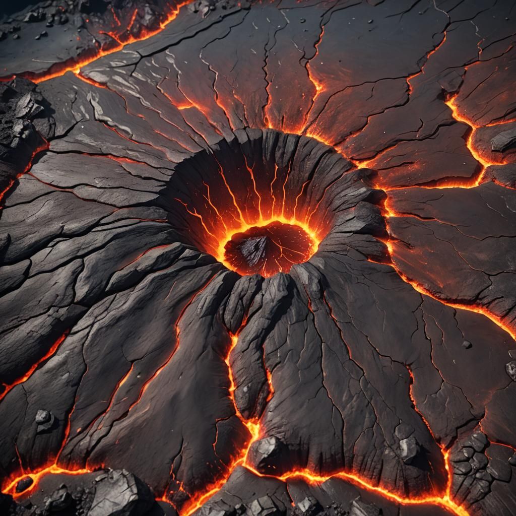 Magma Filled Volcano Caldera in Hyperrealistic Style