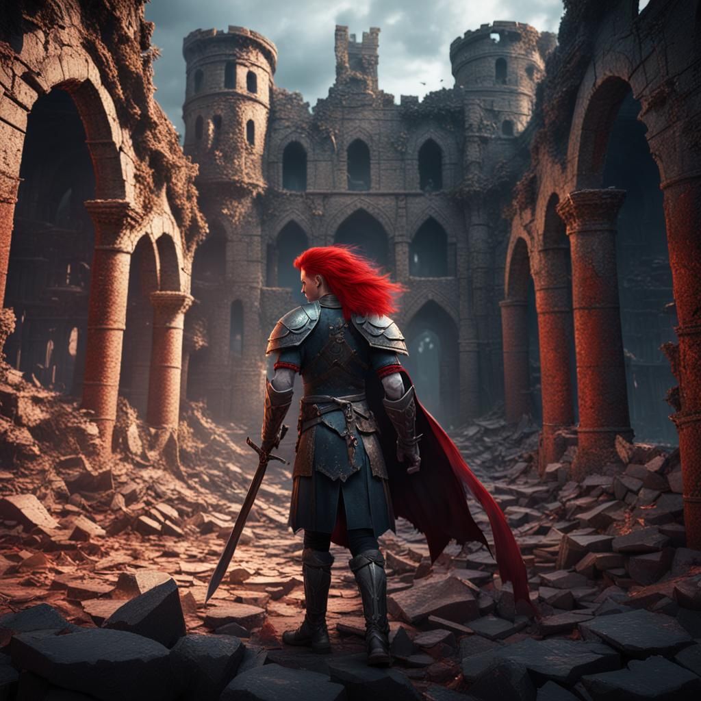 Warrior Prince in Ruined Castle: Fantasy Art