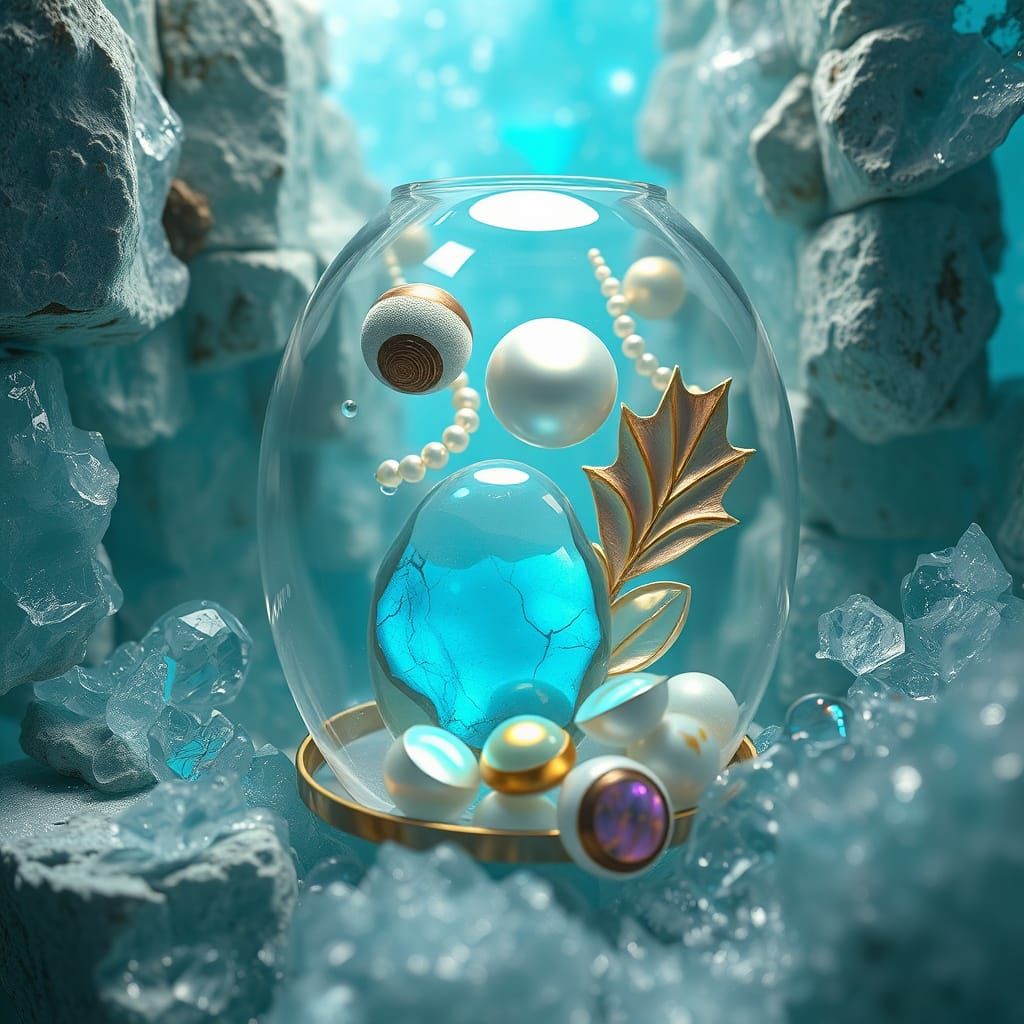 Ethereal Abalone and Labradorite Crystals in Monore Glass