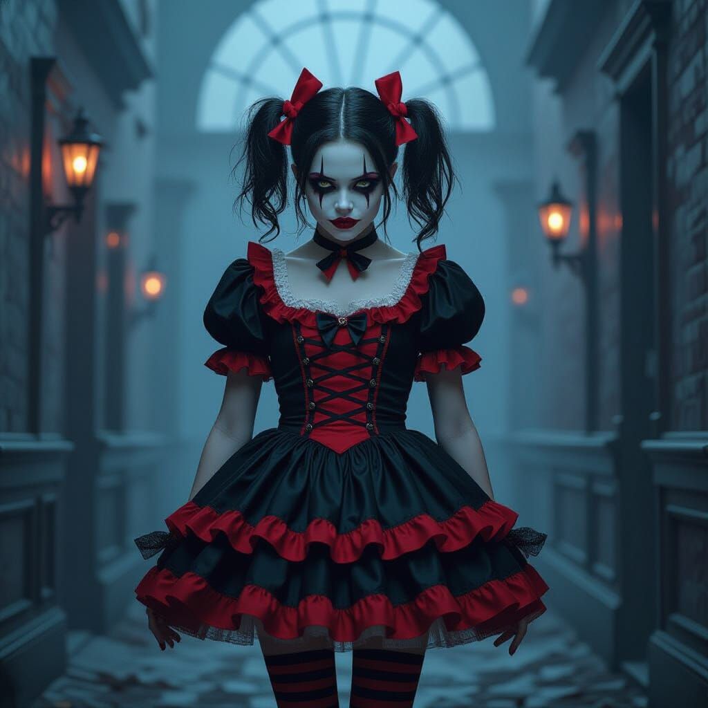 Gothic Harlequin Girl in Dramatic Cinematic Lighting