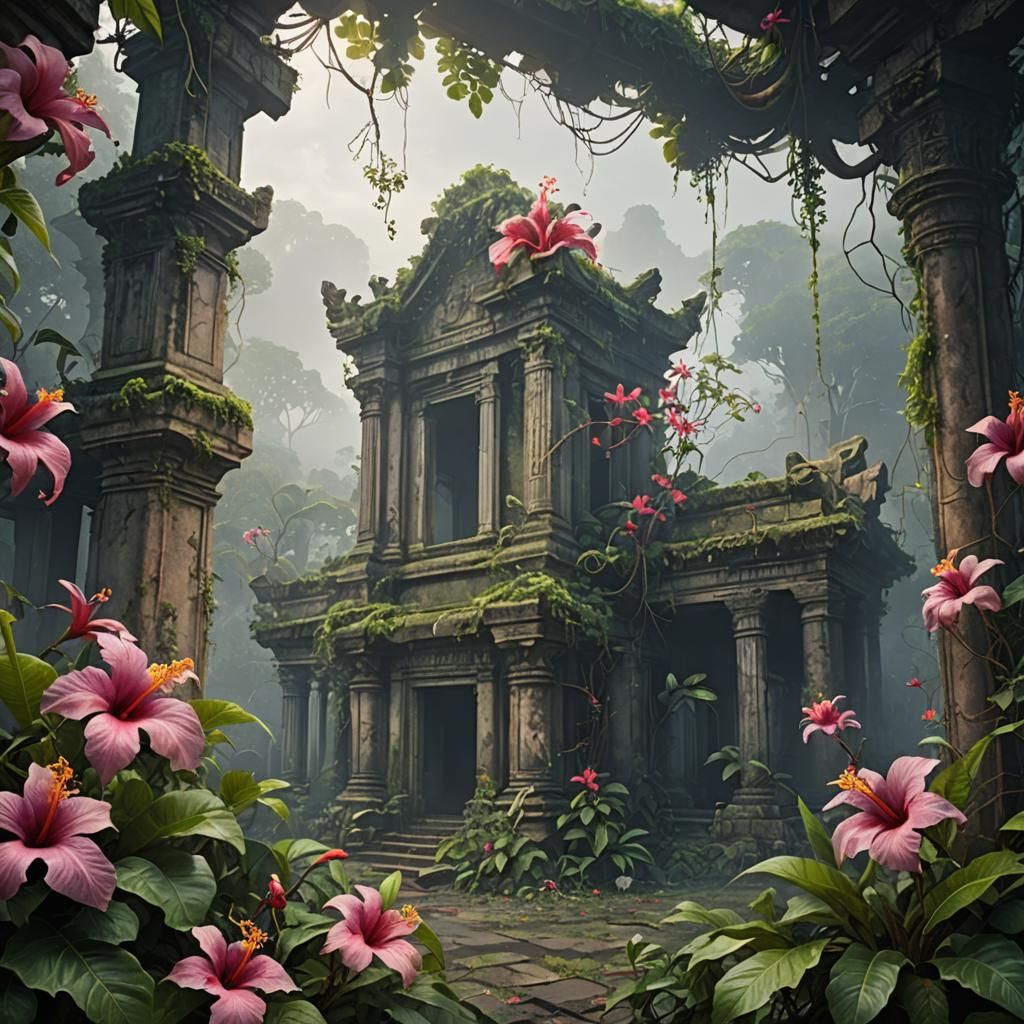 Overgrown Jungle Temple with Malevolent Flowers