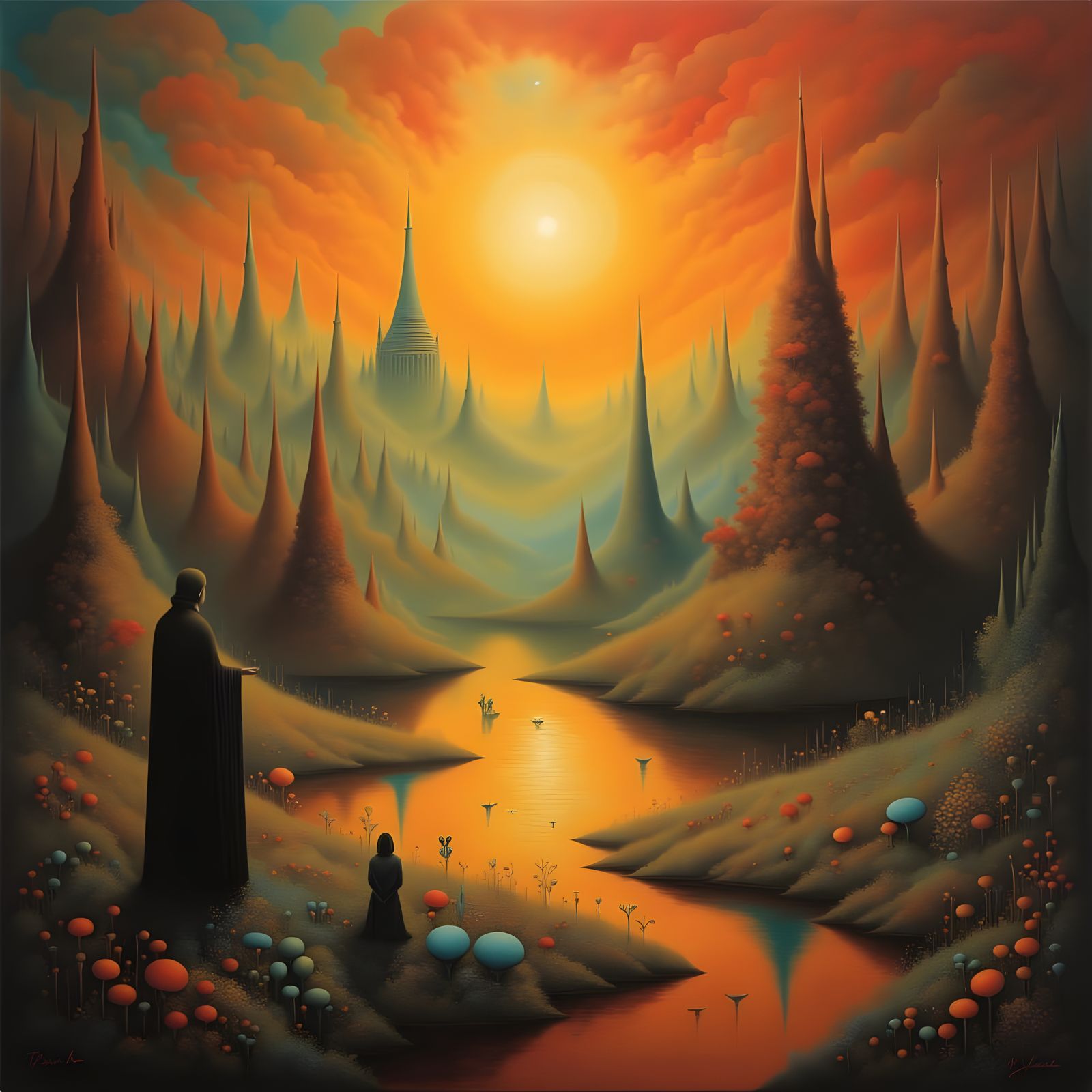 Dreamy Garden Landscape at Sunset